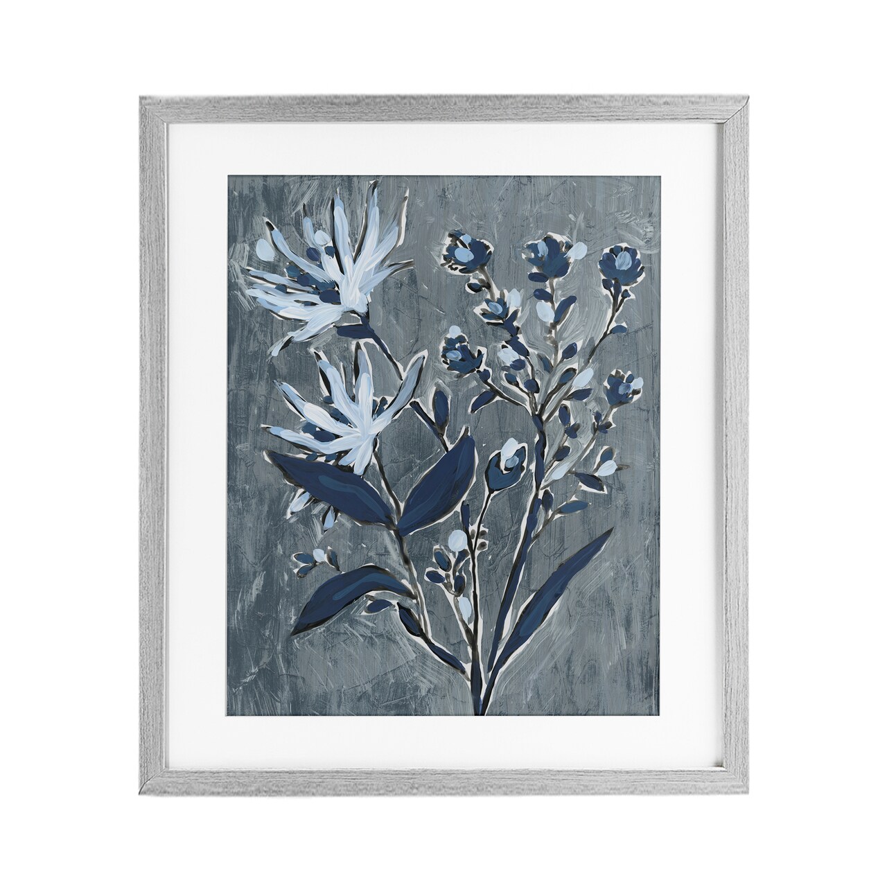 Stupell Industries Navy Blue Flowers Framed Print Under Glass, design by June Erica Vess